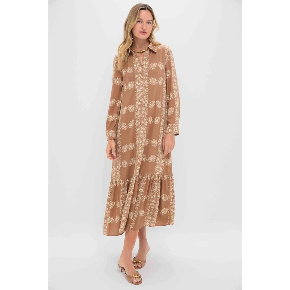 Hyacinth House Floral Print Maxi Shirt Dress XL Boho Cottagecore Brown